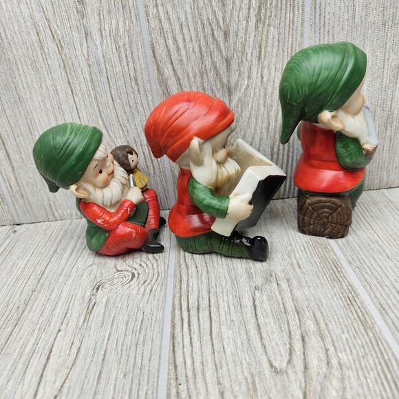 Vintage Homco Elf Gnome Figurines Set 3 Japan‎ 5205 Holiday Christmas Decor Cute - Picture 2 of 6